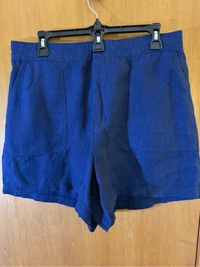 Nicole Miller Navy Blue Linen Shorts with Elastic Waist